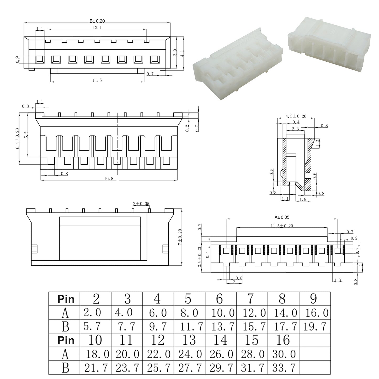 Housing and terminal detail of JST XH and PH connectors with 22AWG pre-crimped wires