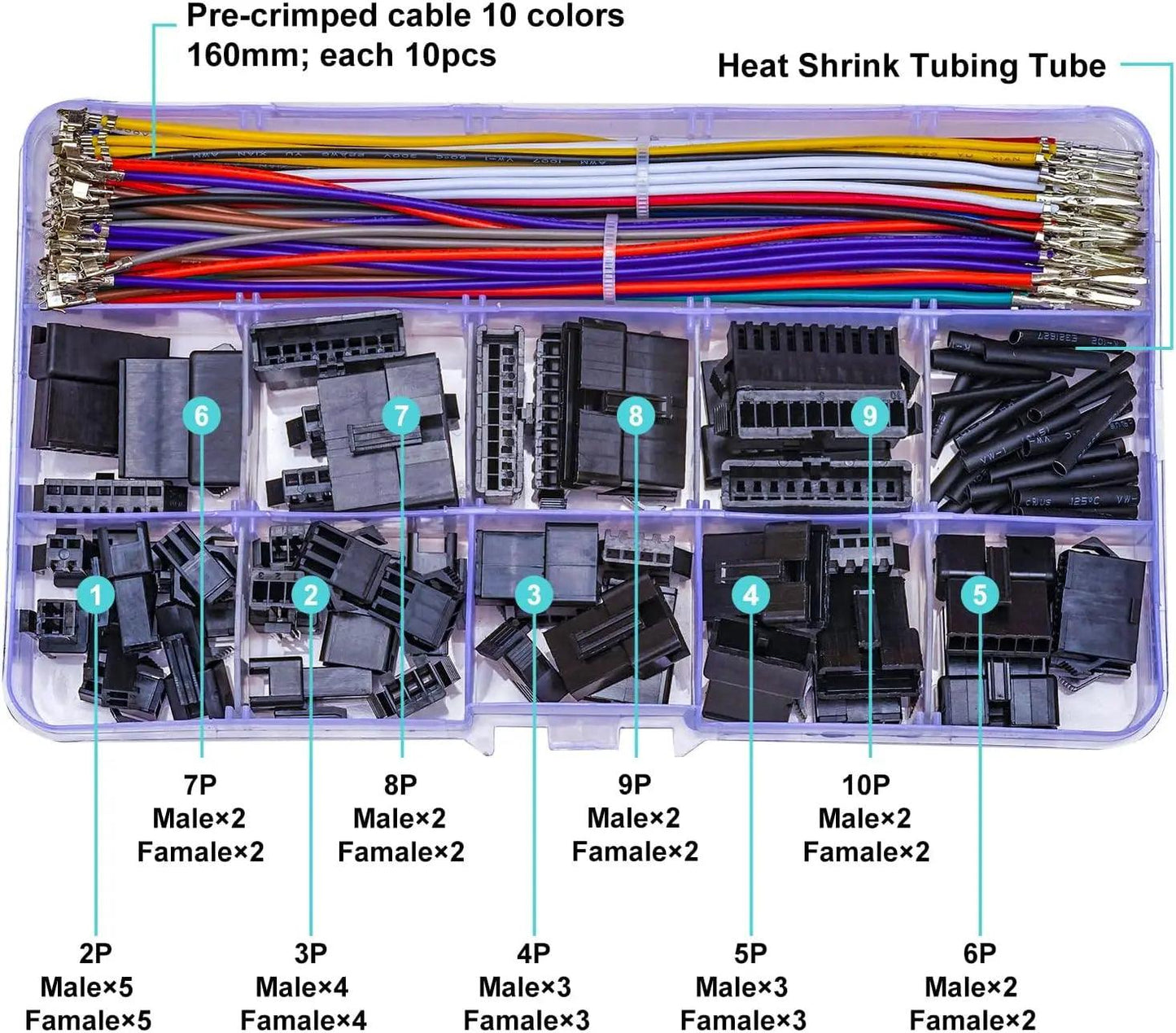 Display of multiple wire colors included in JST connector kit