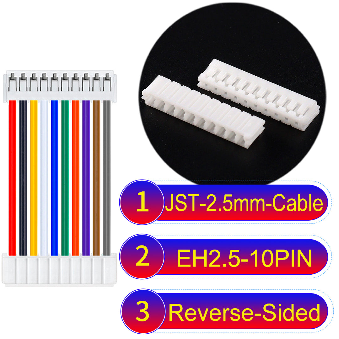 The JST 2.5mm Cable EH2.5 10Pin Reverse-Side-Head UL1007 PVC Cable offers durability and reliability for electrical connections.