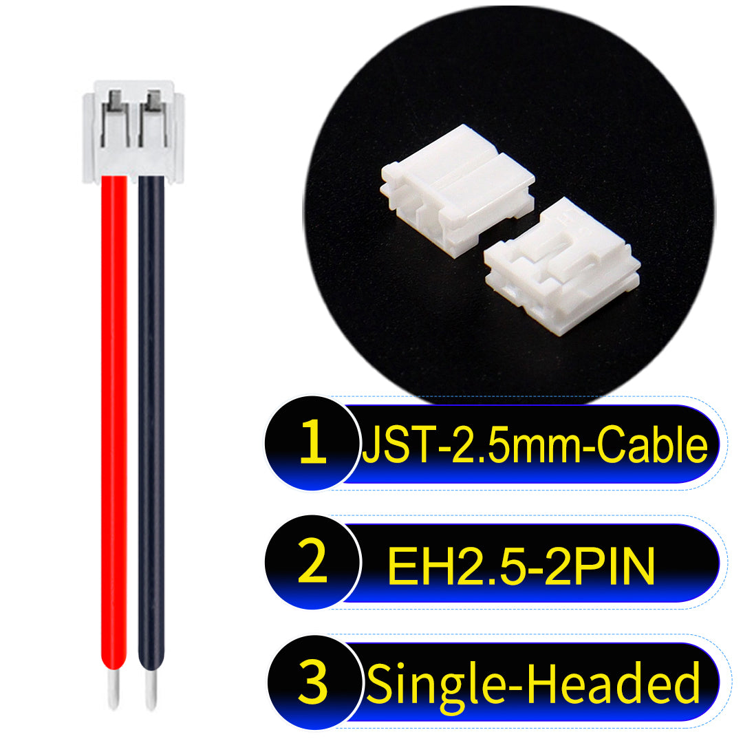 The JST 2.5mm Cable EH2.5 2-Pin Single-Headed UL1007 PVC Cable offers durability and reliability for electrical connections.