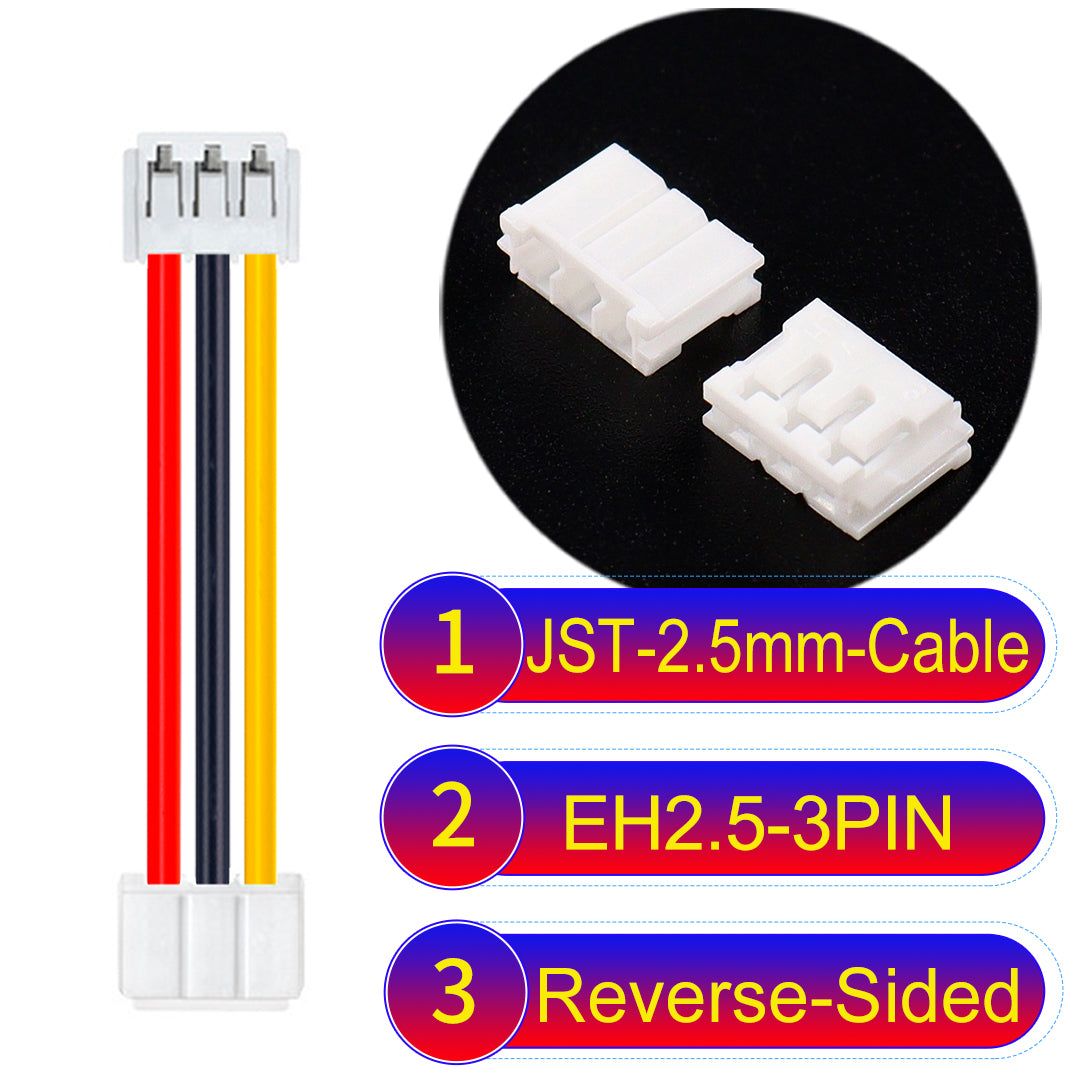 The JST 2.5mm Cable EH2.5 3Pin Reverse-Side-Head UL1007 PVC Cable offers durability and reliability for electrical connections.