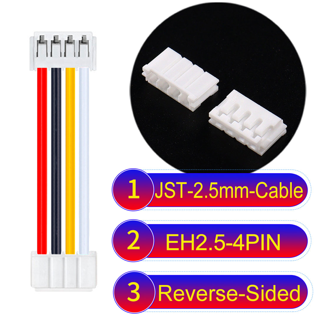 The JST 2.5mm Cable EH2.5 4Pin Reverse-Side-Head UL1007 PVC Cable offers durability and reliability for electrical connections.