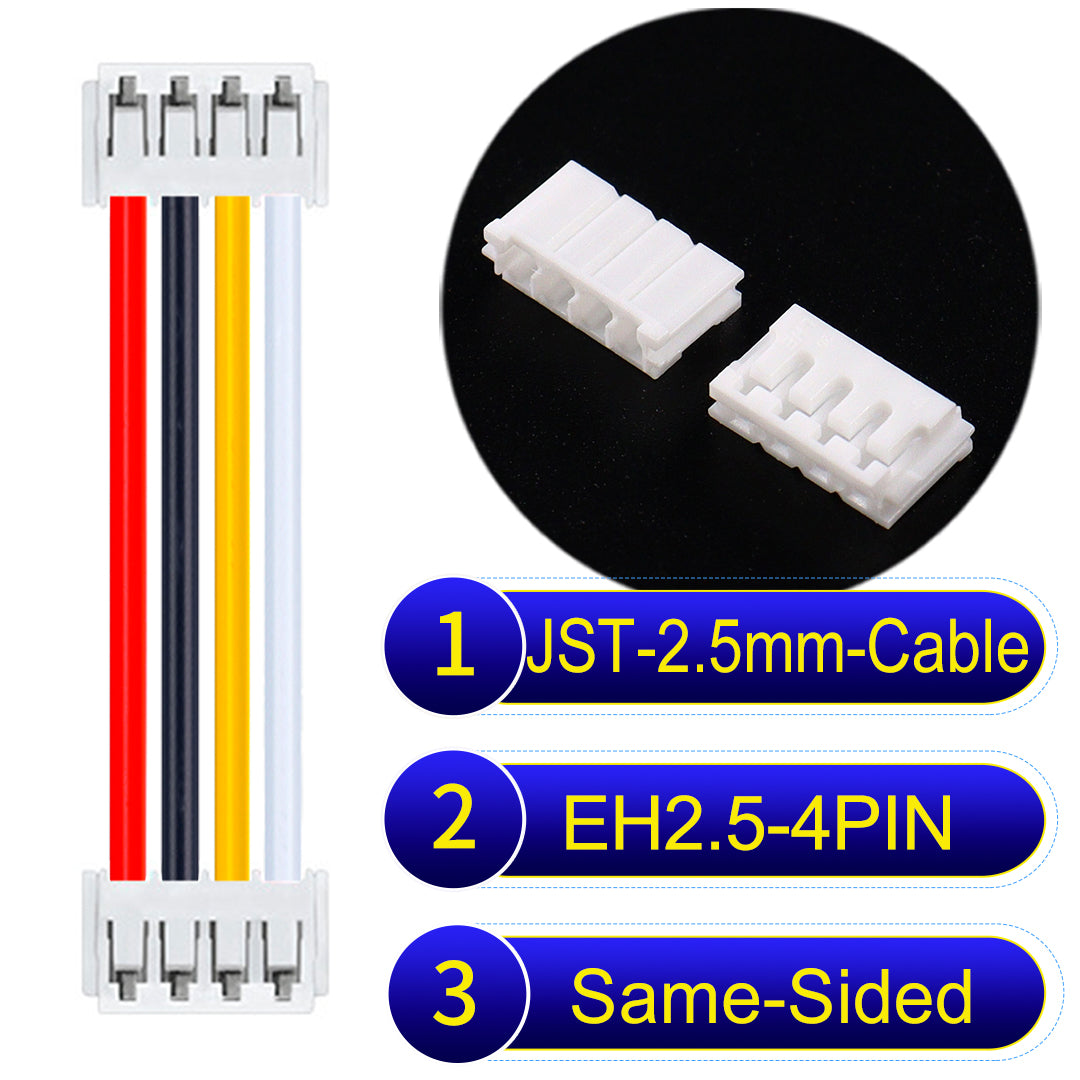 JST 2.5mm Cable EH2.5 4-Pin Same-Side-Head UL1007 PVC Cable with 22AWG wire gauge.