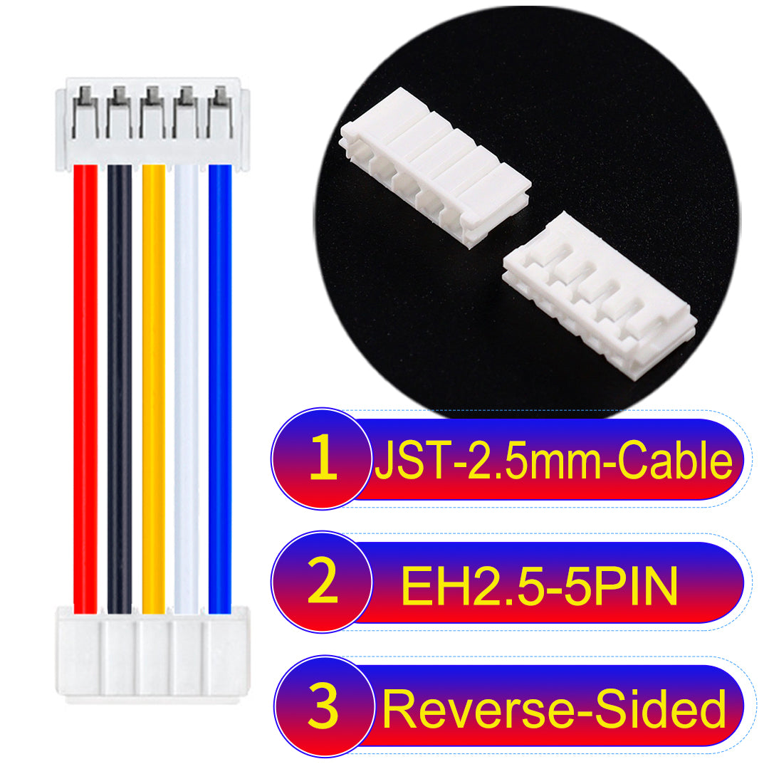 The JST 2.5mm Cable EH2.5 5Pin Reverse-Side-Head UL1007 PVC Cable offers durability and reliability for electrical connections.