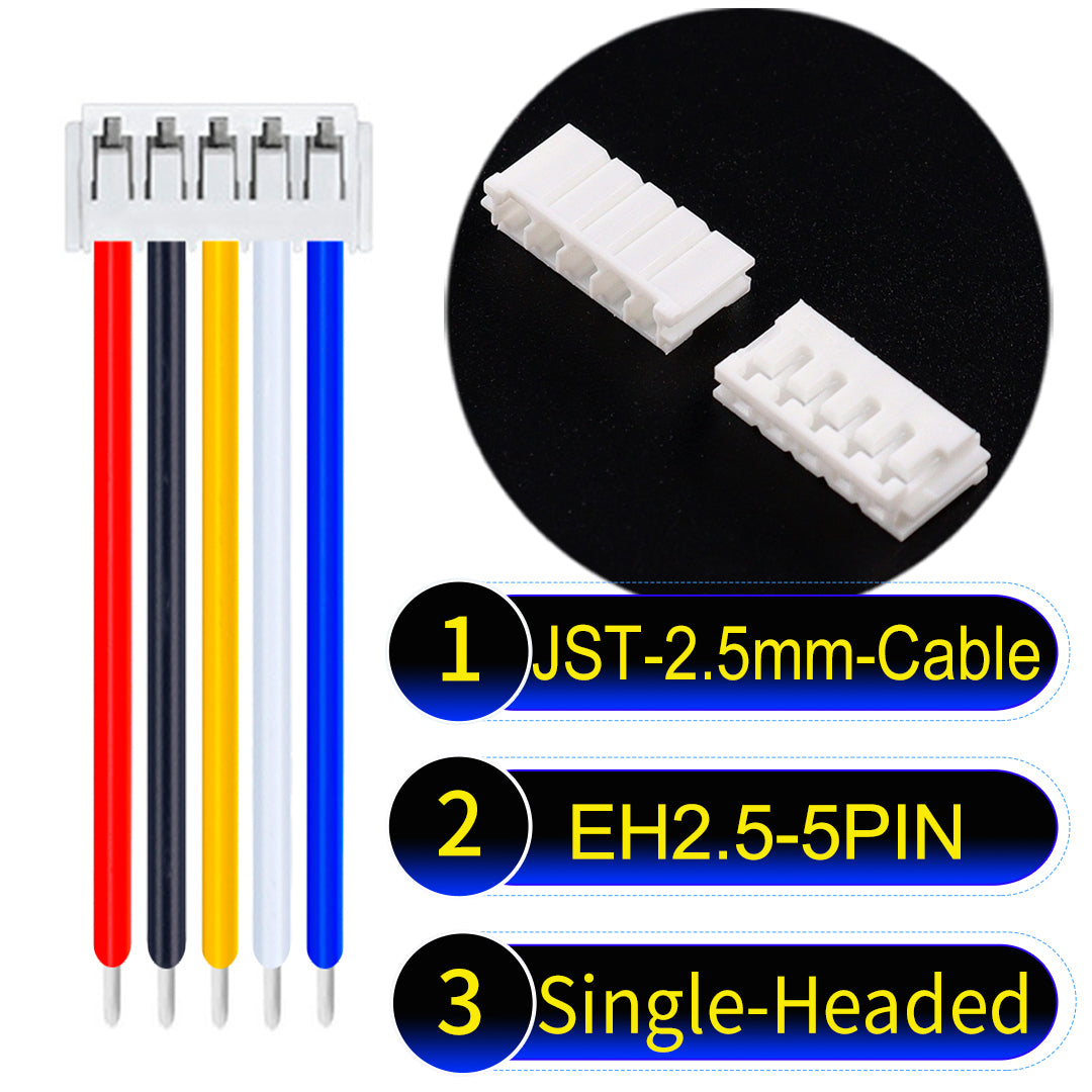The JST 2.5mm Cable EH2.5 5-Pin Single-Headed UL1007 PVC Cable offers durability and reliability for electrical connections.