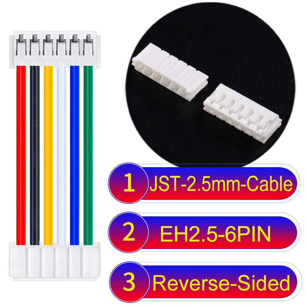 The JST 2.5mm Cable EH2.5 6Pin Reverse-Side-Head UL1007 PVC Cable offers durability and reliability for electrical connections.