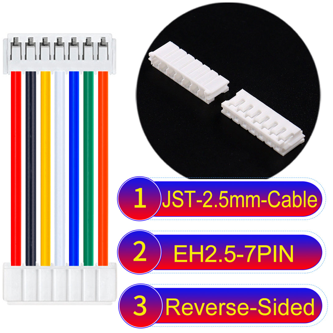 The JST 2.5mm Cable EH2.5 7Pin Reverse-Side-Head UL1007 PVC Cable offers durability and reliability for electrical connections.
