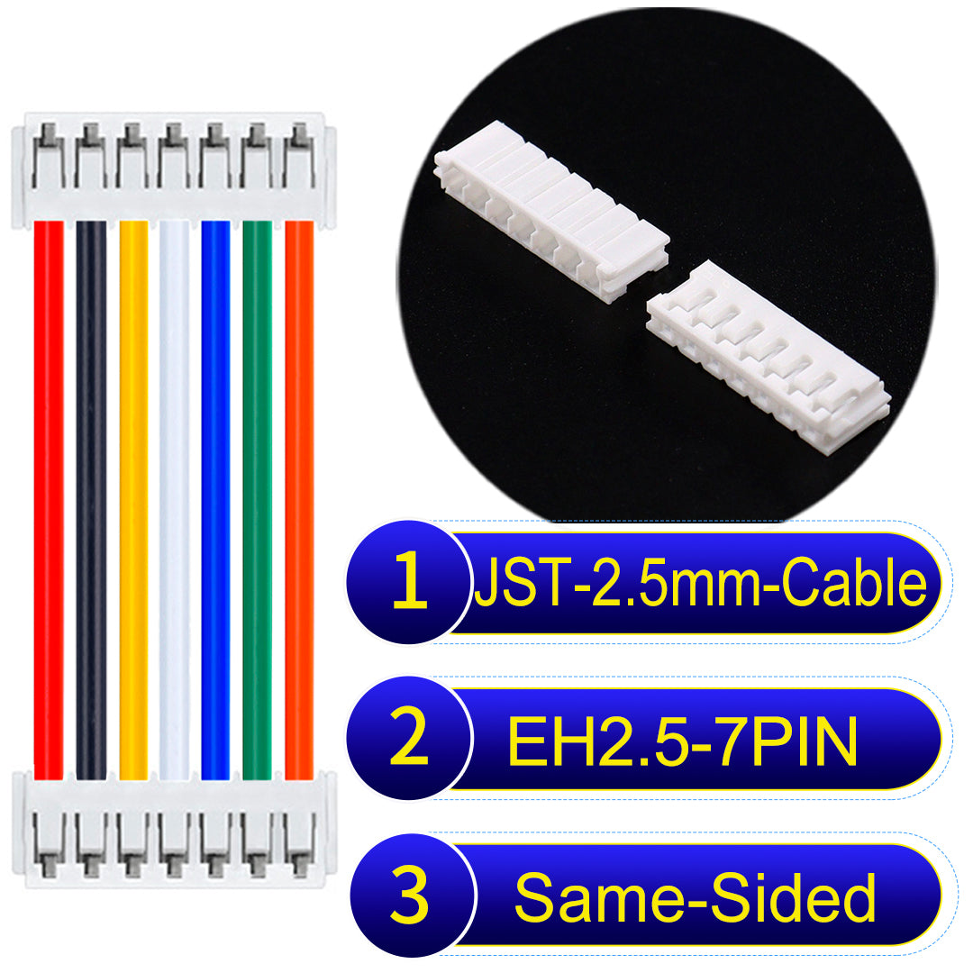 JST 2.5mm Cable EH2.5 7-Pin Same-Side-Head UL1007 PVC Cable with 22AWG wire gauge.