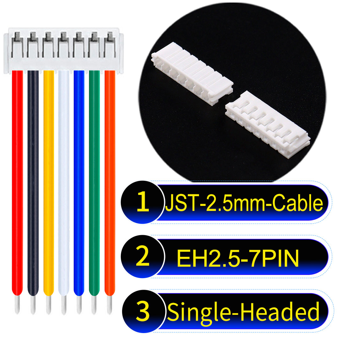 The JST 2.5mm Cable EH2.5 7-Pin Single-Headed UL1007 PVC Cable offers durability and reliability for electrical connections.