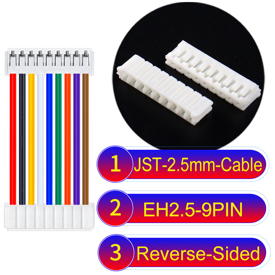 The JST 2.5mm Cable EH2.5 9Pin Reverse-Side-Head UL1007 PVC Cable offers durability and reliability for electrical connections.