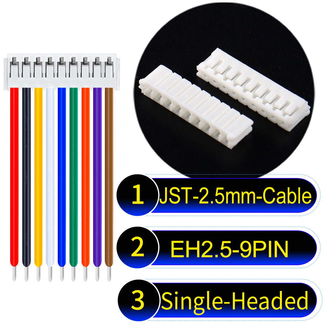 The JST 2.5mm Cable EH2.5 9-Pin Single-Headed UL1007 PVC Cable offers durability and reliability for electrical connections.