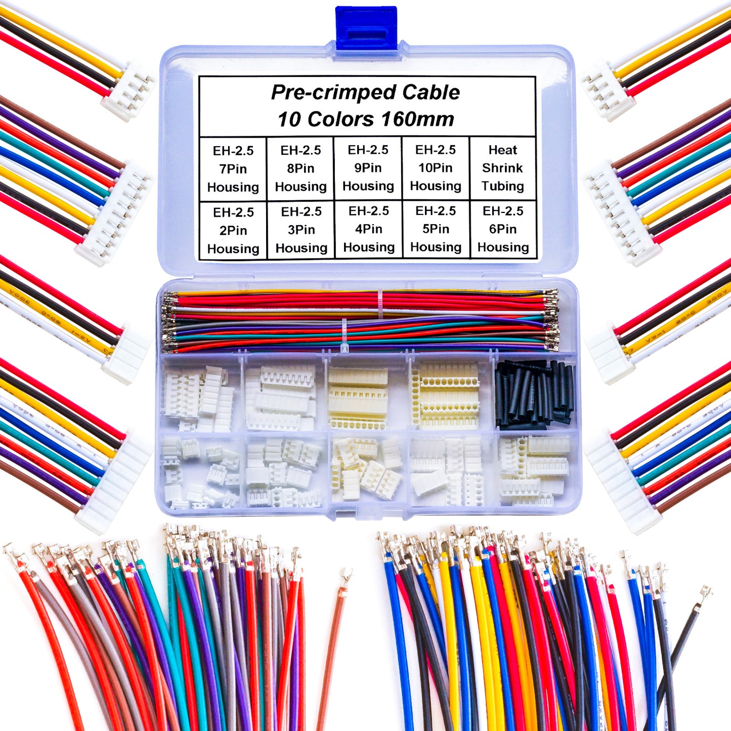 Complete JST EH 2.5 connector kit with premium 22AWG pre-crimped cables