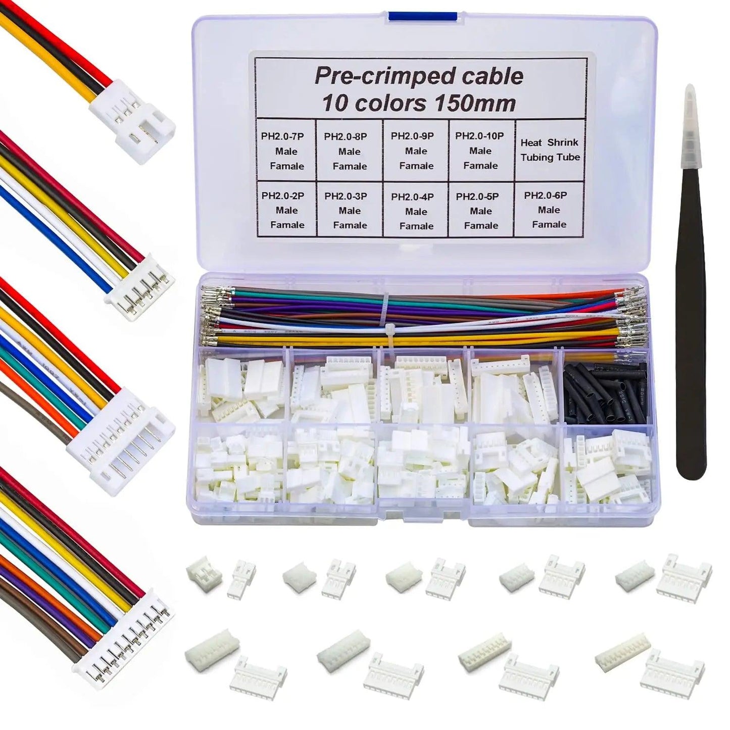 JST extension cable showing male to female connector with 22AWG wires