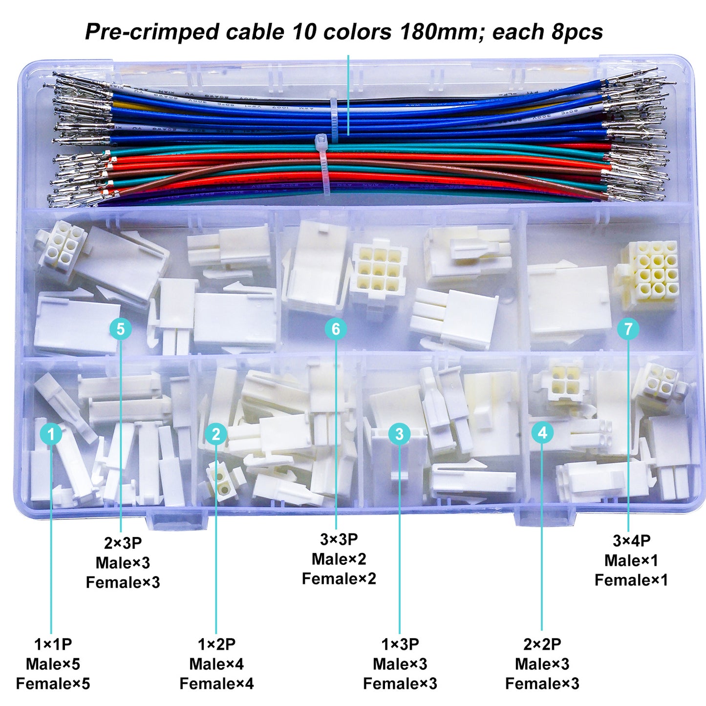 Close-up of JST FL 4.14mm male connector with 20AWG cable for electronics wiring projects