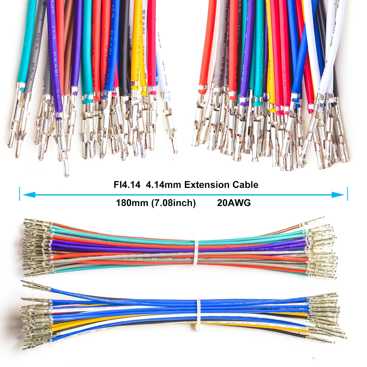 JST FL 4.14mm extension cable showing male to female connectors with 20AWG wires