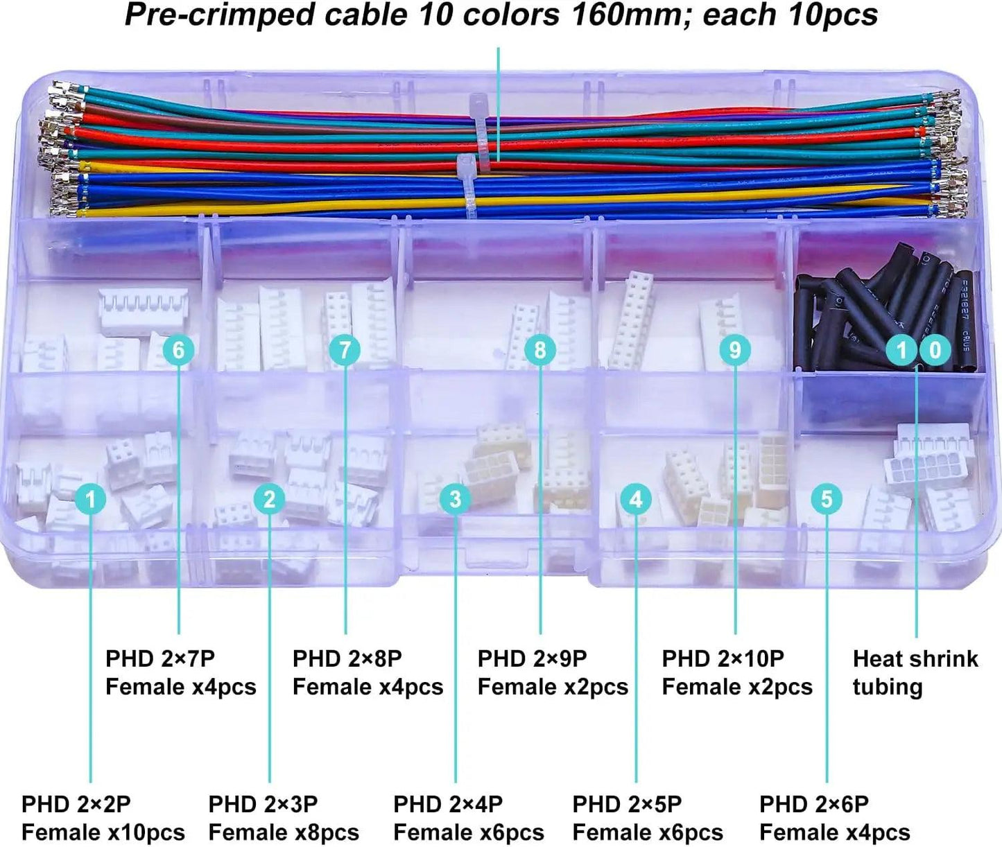 Detailed view of female connector pins for JST 22AWG cable kit