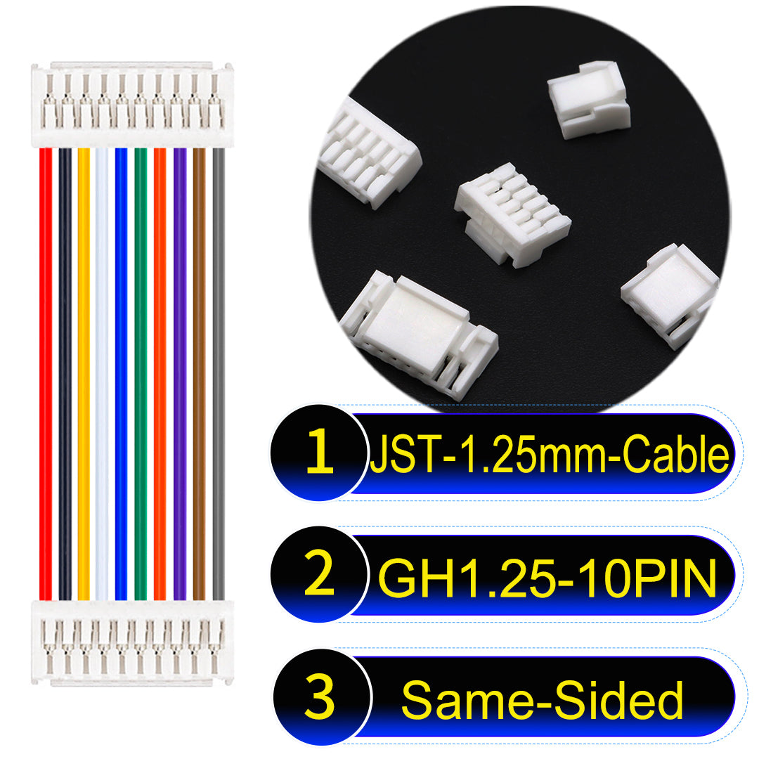 JST GH1.25mm 10Pin Same-Side-Head 28AWG UL1571 PVC Cable for reliable electrical connections.