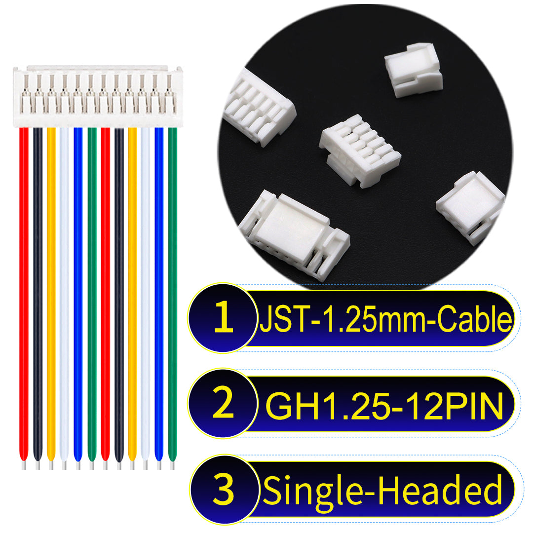 JST GH1.25mm 12Pin Single-Headed 28AWG UL1571 PVC Cable for reliable electrical connections.
