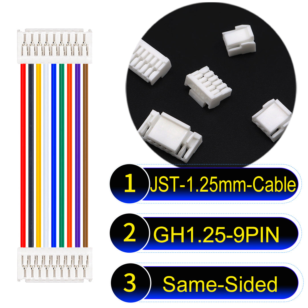 JST GH1.25mm 9Pin Same-Side-Head 28AWG UL1571 PVC Cable for reliable electrical connections.