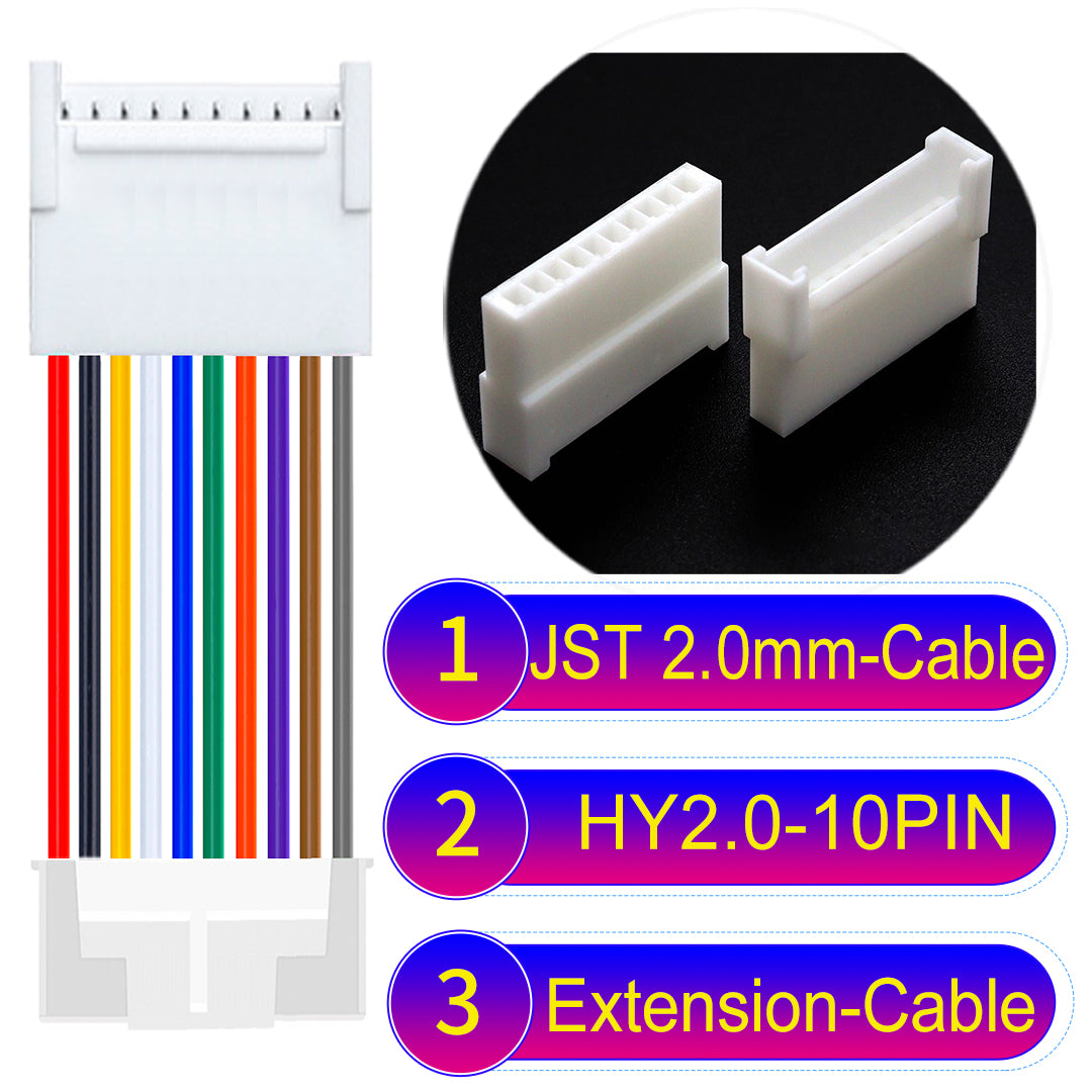 JST HY2.0mm 10Pin Male Female Extension 22AWG UL1007 PVC Cable for reliable electrical connections.