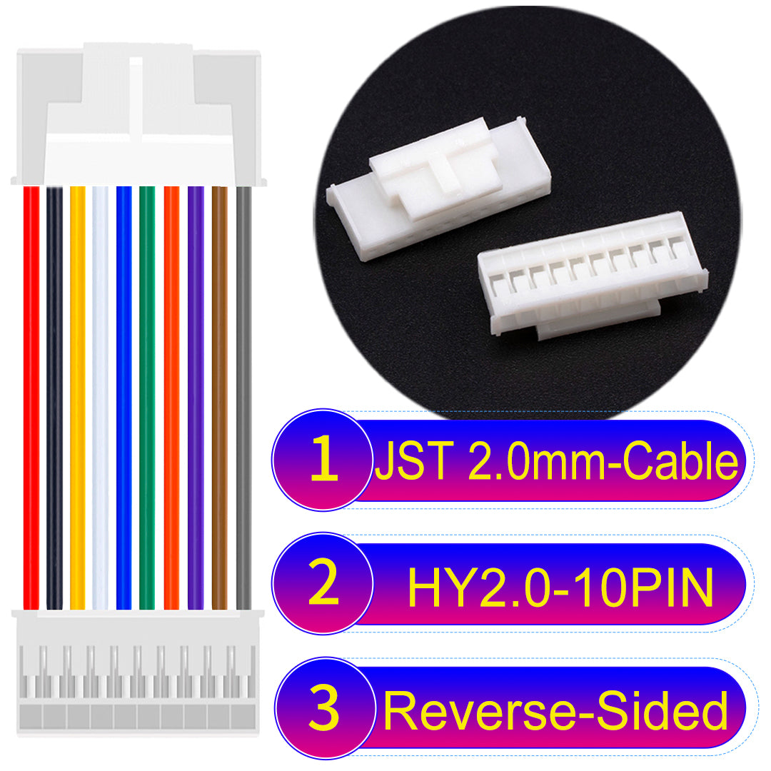 JST HY2.0mm 10Pin Reverse-Side-Head 22AWG UL1007 PVC Cable for reliable electrical connections.