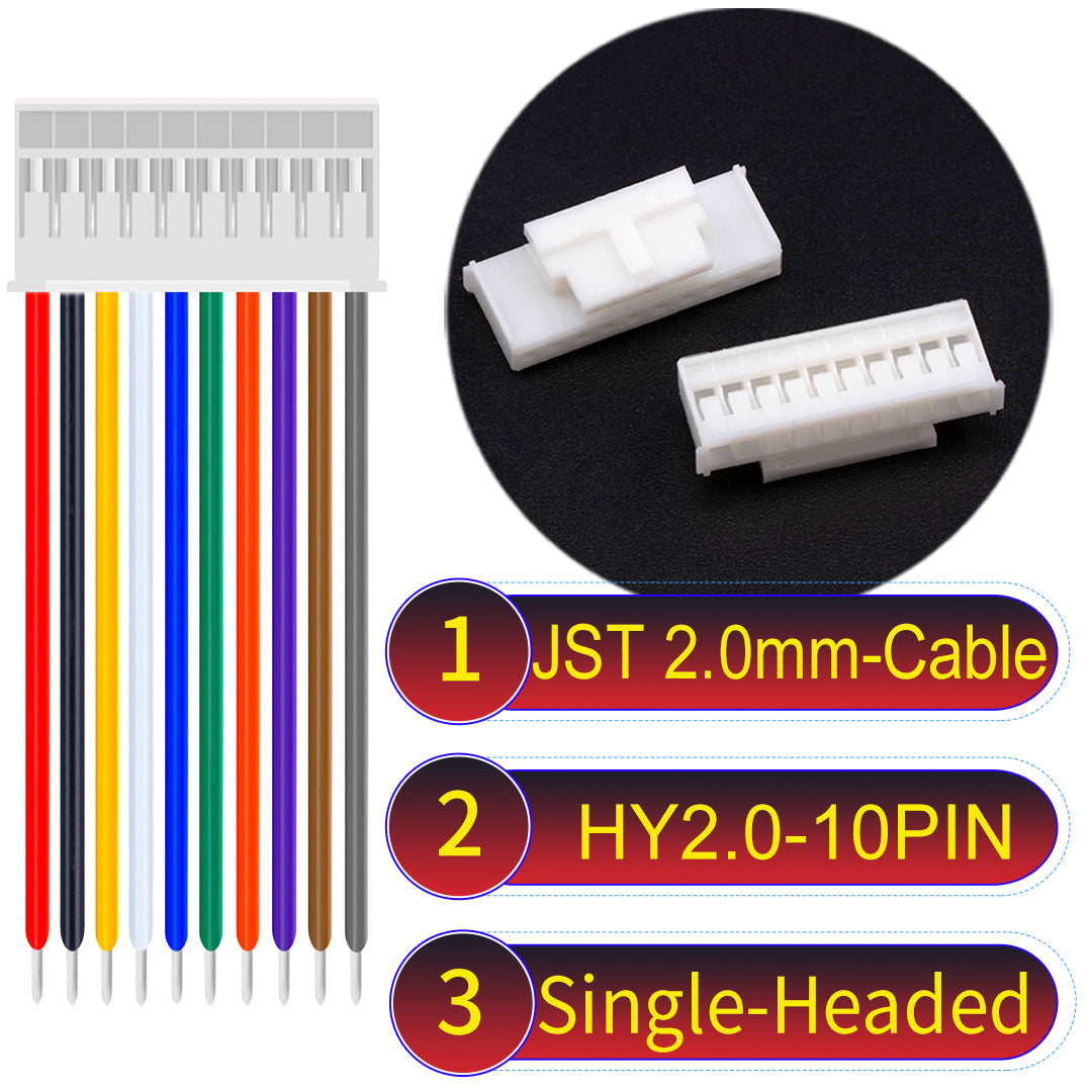 JST HY2.0mm 10Pin Single-Headed 22AWG UL1007 PVC Cable for reliable electrical connections.