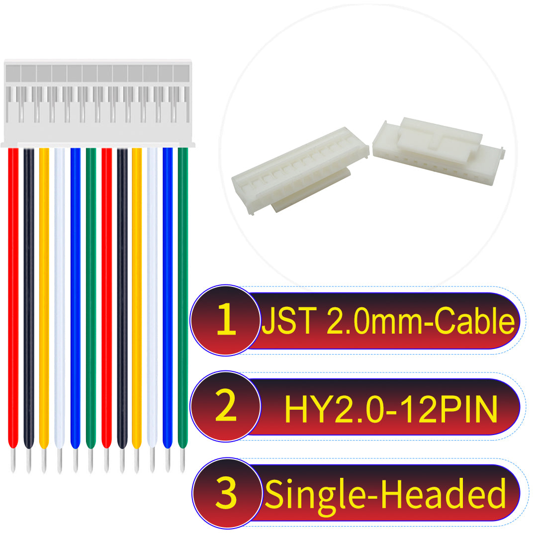 JST HY2.0mm 12Pin Single-Headed 22AWG UL1007 PVC Cable for reliable electrical connections.