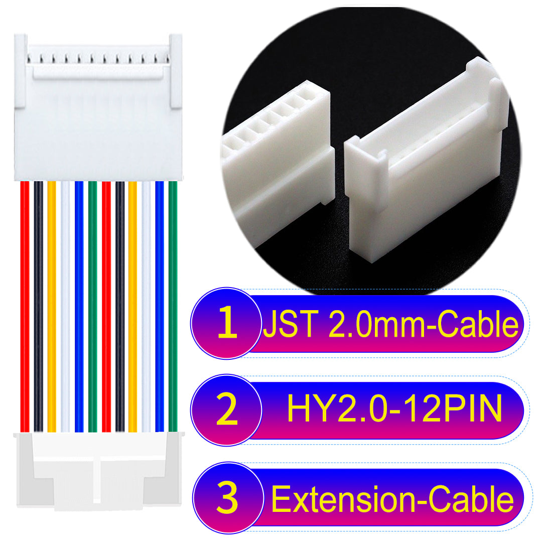 JST HY2.0mm 12Pin Male Female Extension 22AWG UL1007 PVC Cable for reliable electrical connections.