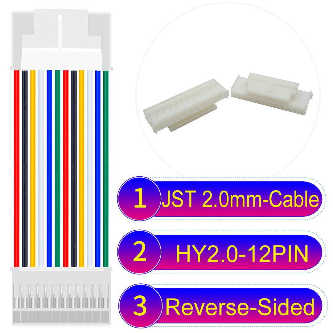 JST HY2.0mm 12Pin Reverse-Side-Head 22AWG UL1007 PVC Cable for reliable electrical connections.