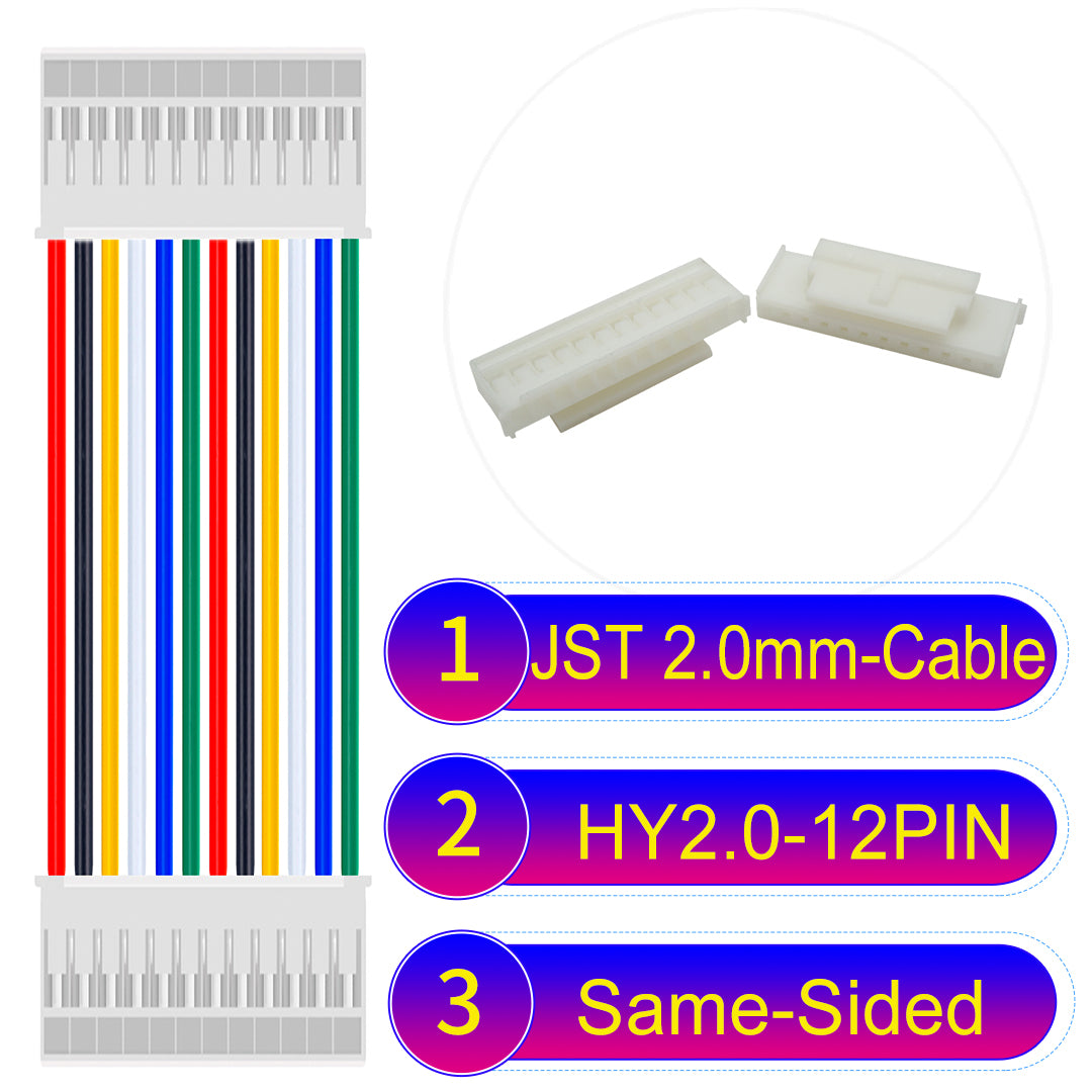 JST HY2.0mm 12Pin Same-Side-Head 22AWG UL1007 PVC Cable for reliable electrical connections.