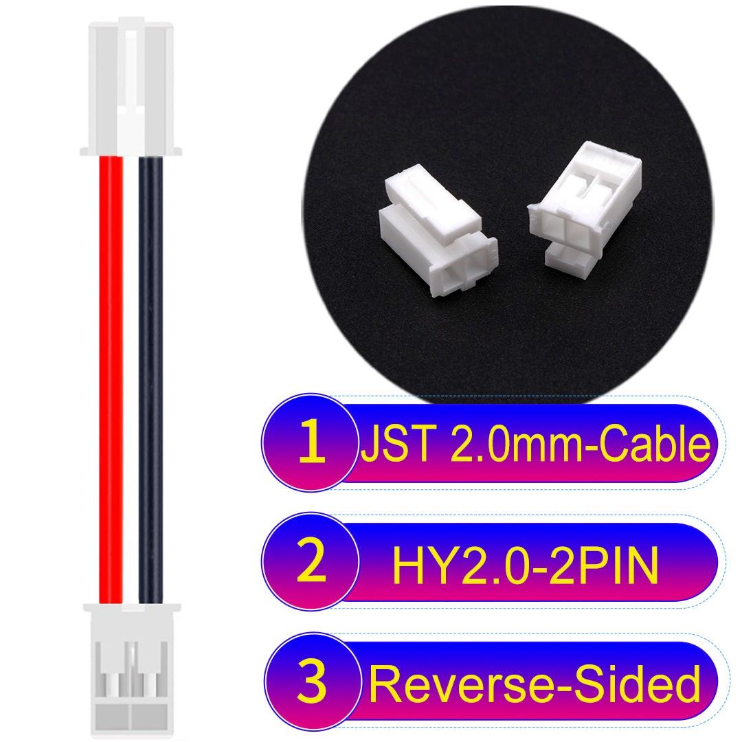 JST HY2.0mm 2Pin Reverse-Side-Head 22AWG UL1007 PVC Cable for reliable electrical connections.