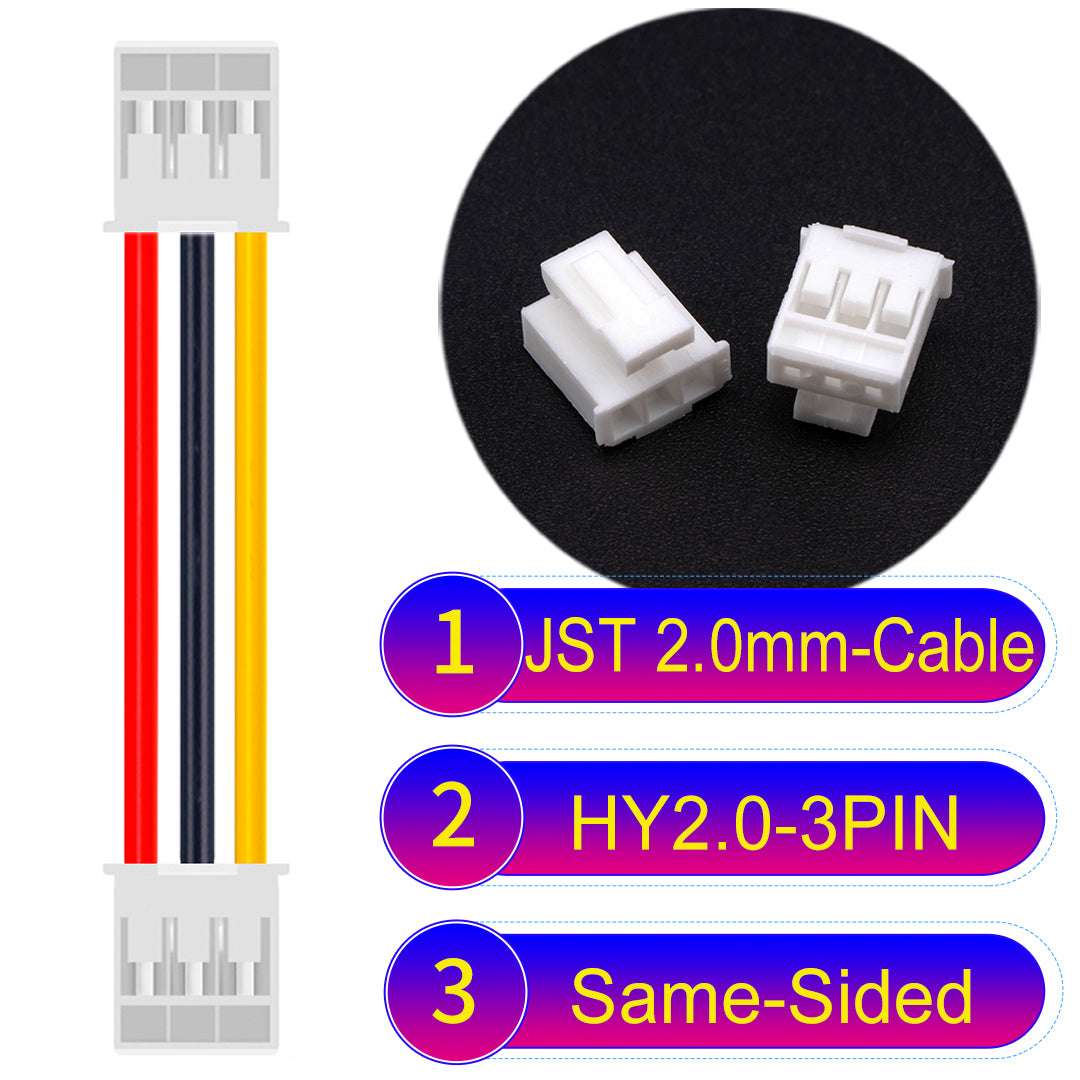 JST HY2.0mm 3Pin Same-Side-Head 22AWG UL1007 PVC Cable for reliable electrical connections.