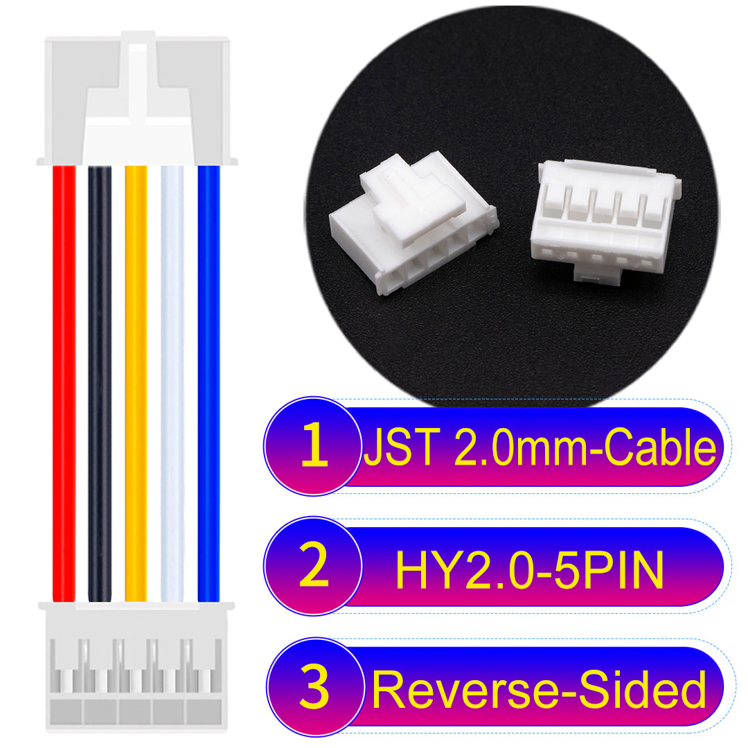 JST HY2.0mm 5Pin Reverse-Side-Head 22AWG UL1007 PVC Cable for reliable electrical connections.