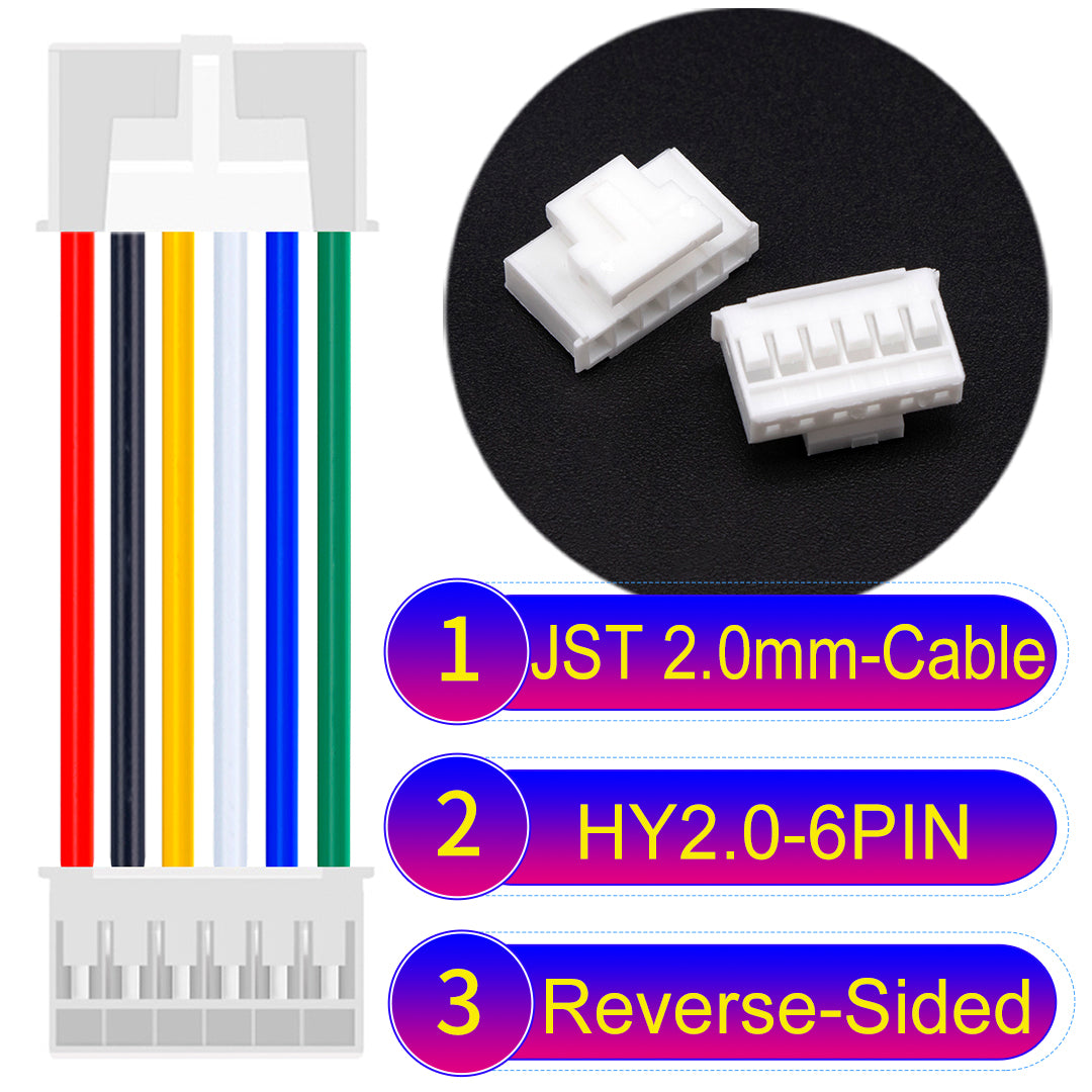 JST HY2.0mm 6Pin Reverse-Side-Head 22AWG UL1007 PVC Cable for reliable electrical connections.