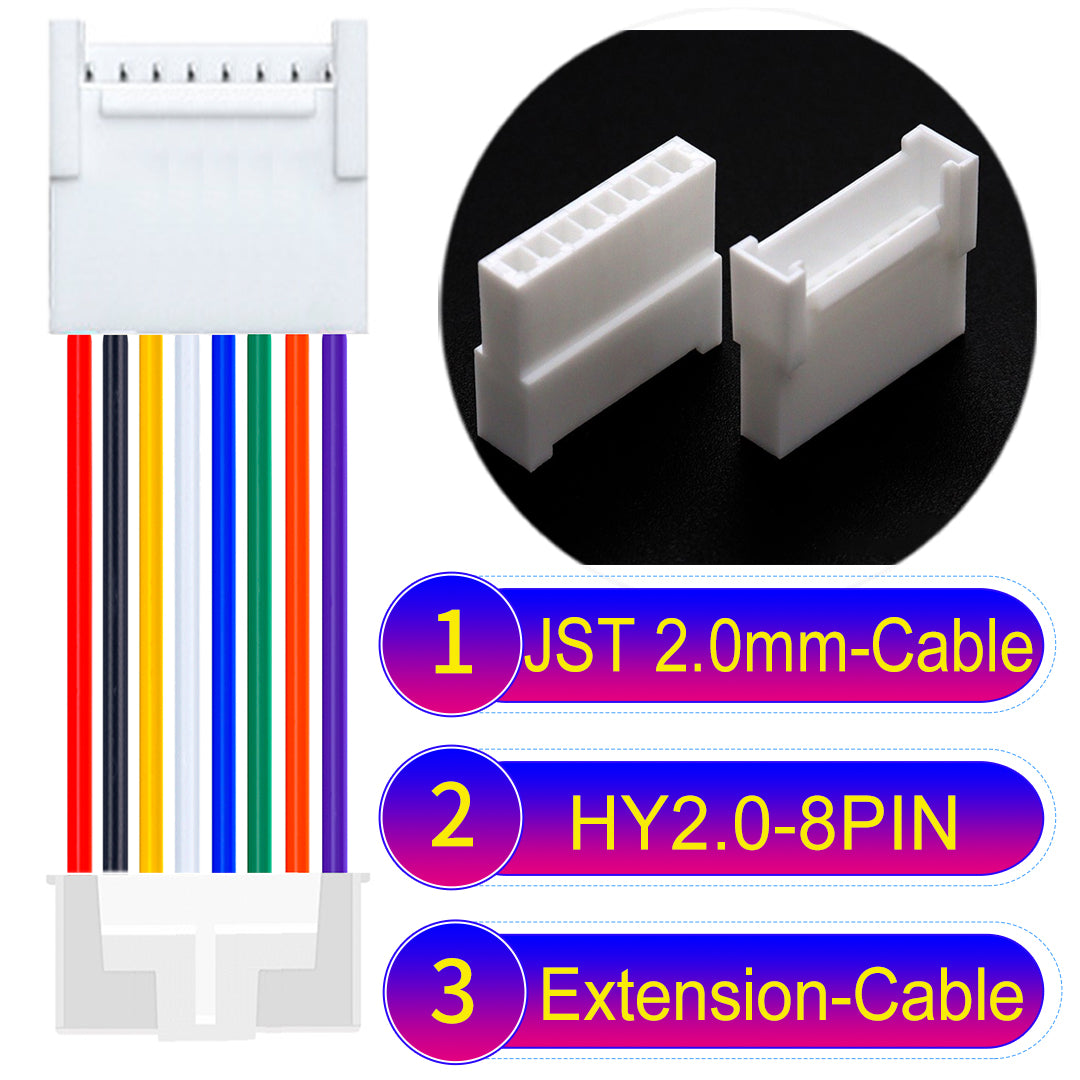 JST HY2.0mm 8Pin Male Female Extension 22AWG UL1007 PVC Cable for reliable electrical connections.