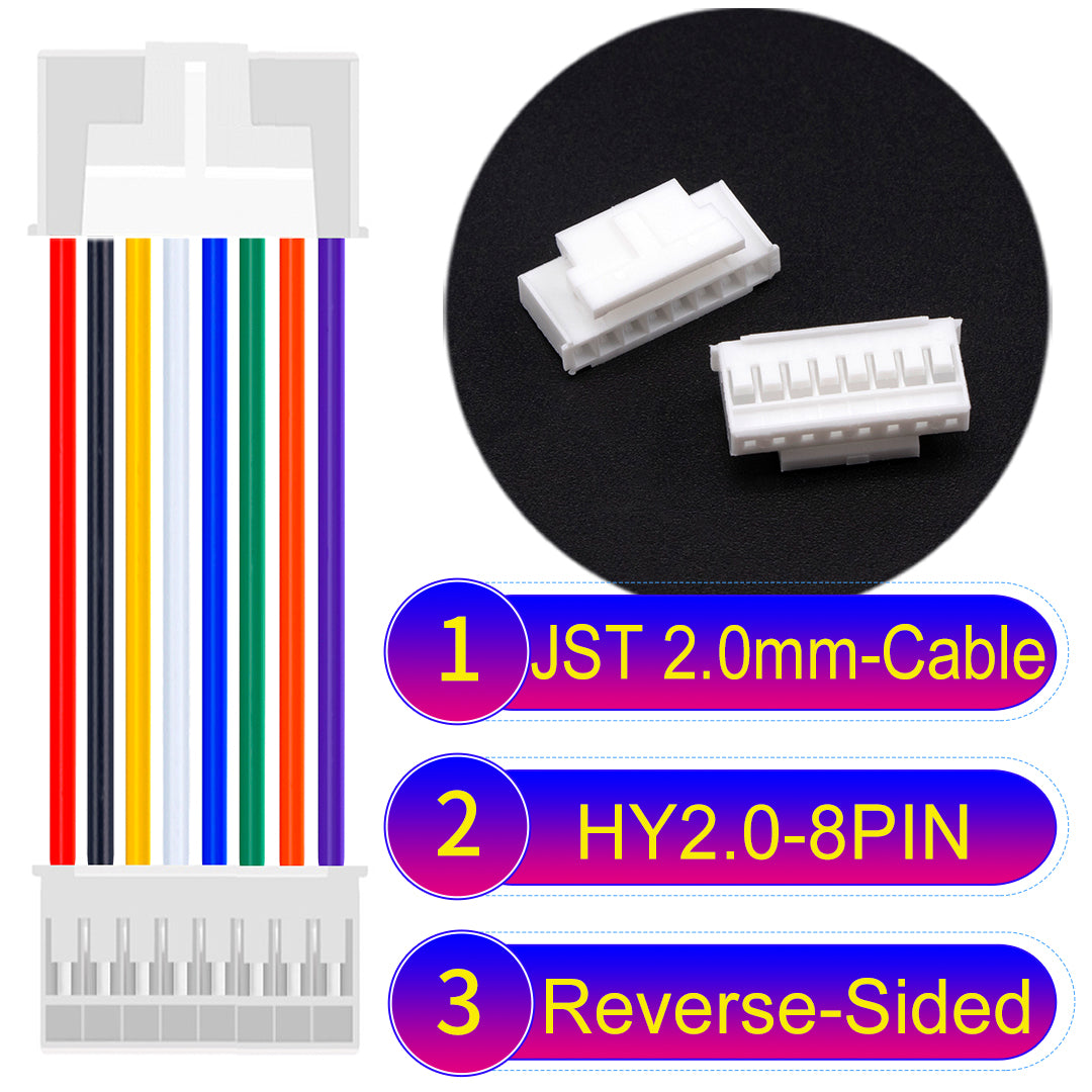 JST HY2.0mm 8Pin Reverse-Side-Head 22AWG UL1007 PVC Cable for reliable electrical connections.