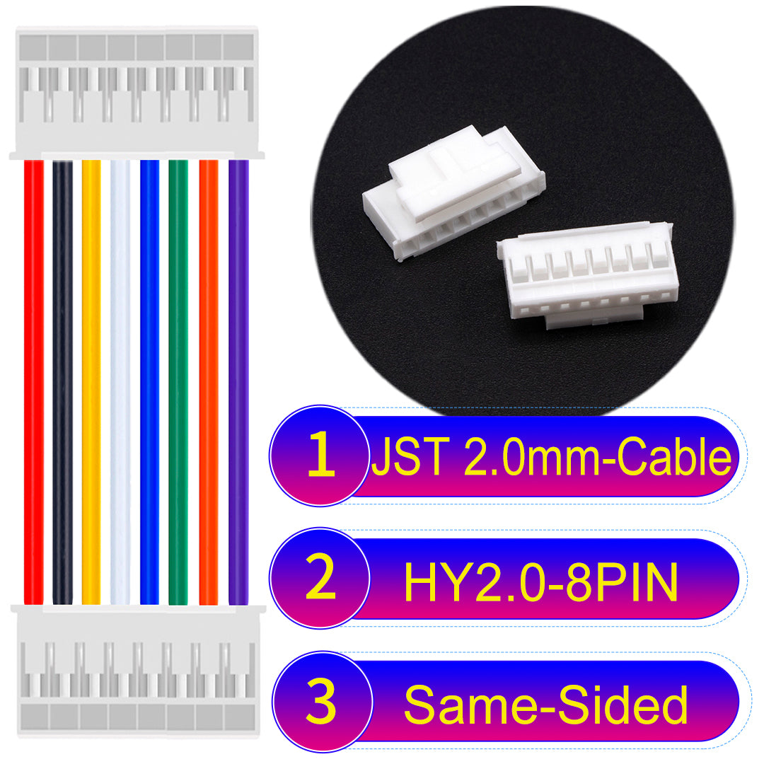 JST HY2.0mm 8Pin Same-Side-Head 22AWG UL1007 PVC Cable for reliable electrical connections.