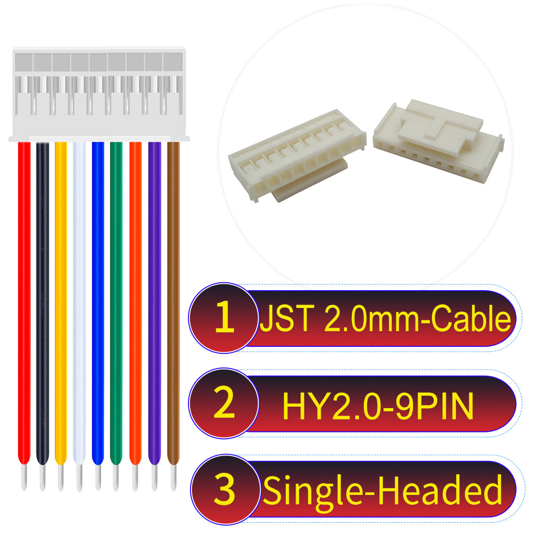 JST HY2.0mm 9Pin Single-Headed 22AWG UL1007 PVC Cable for reliable electrical connections.