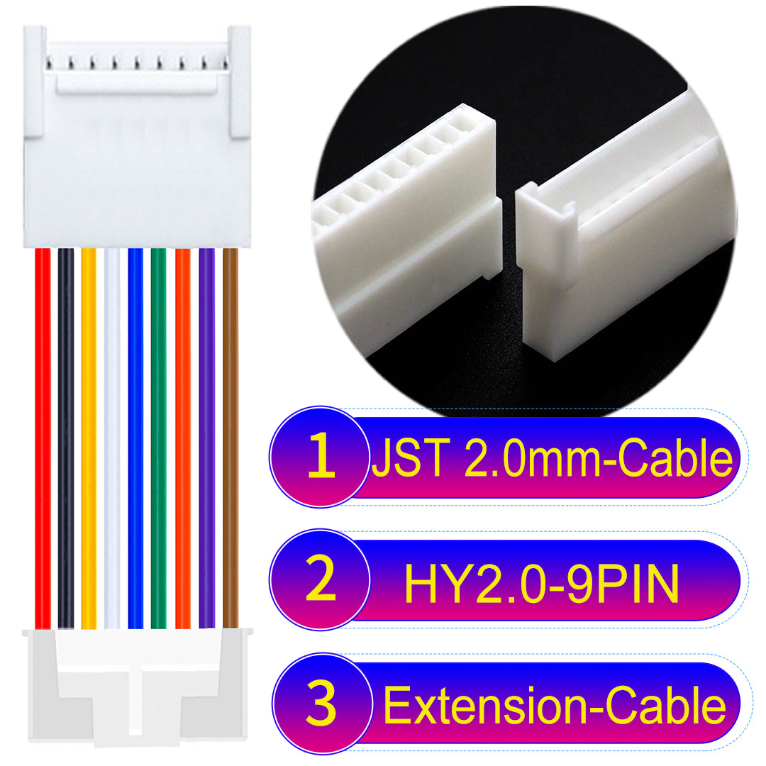 JST HY2.0mm 9Pin Male Female Extension 22AWG UL1007 PVC Cable for reliable electrical connections.