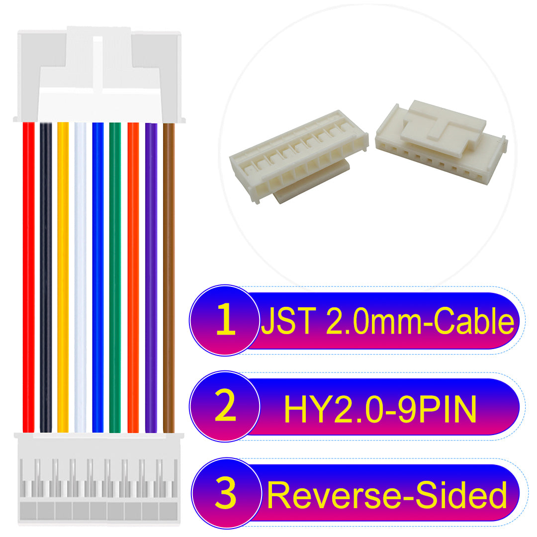 JST HY2.0mm 9Pin Reverse-Side-Head 22AWG UL1007 PVC Cable for reliable electrical connections.