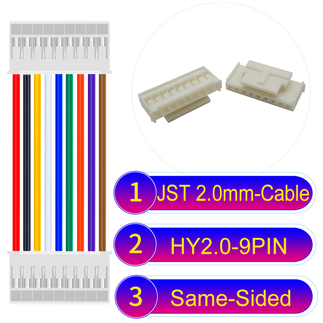 JST HY2.0mm 9Pin Same-Side-Head 22AWG UL1007 PVC Cable for reliable electrical connections.