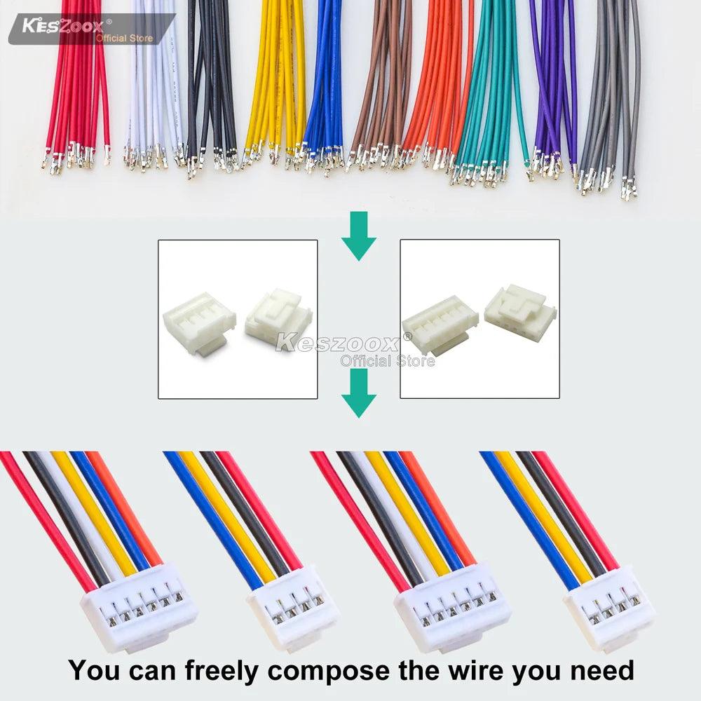 JST HY 2.0mm extension cable showing male to female connectors with 22AWG pre-crimped wires