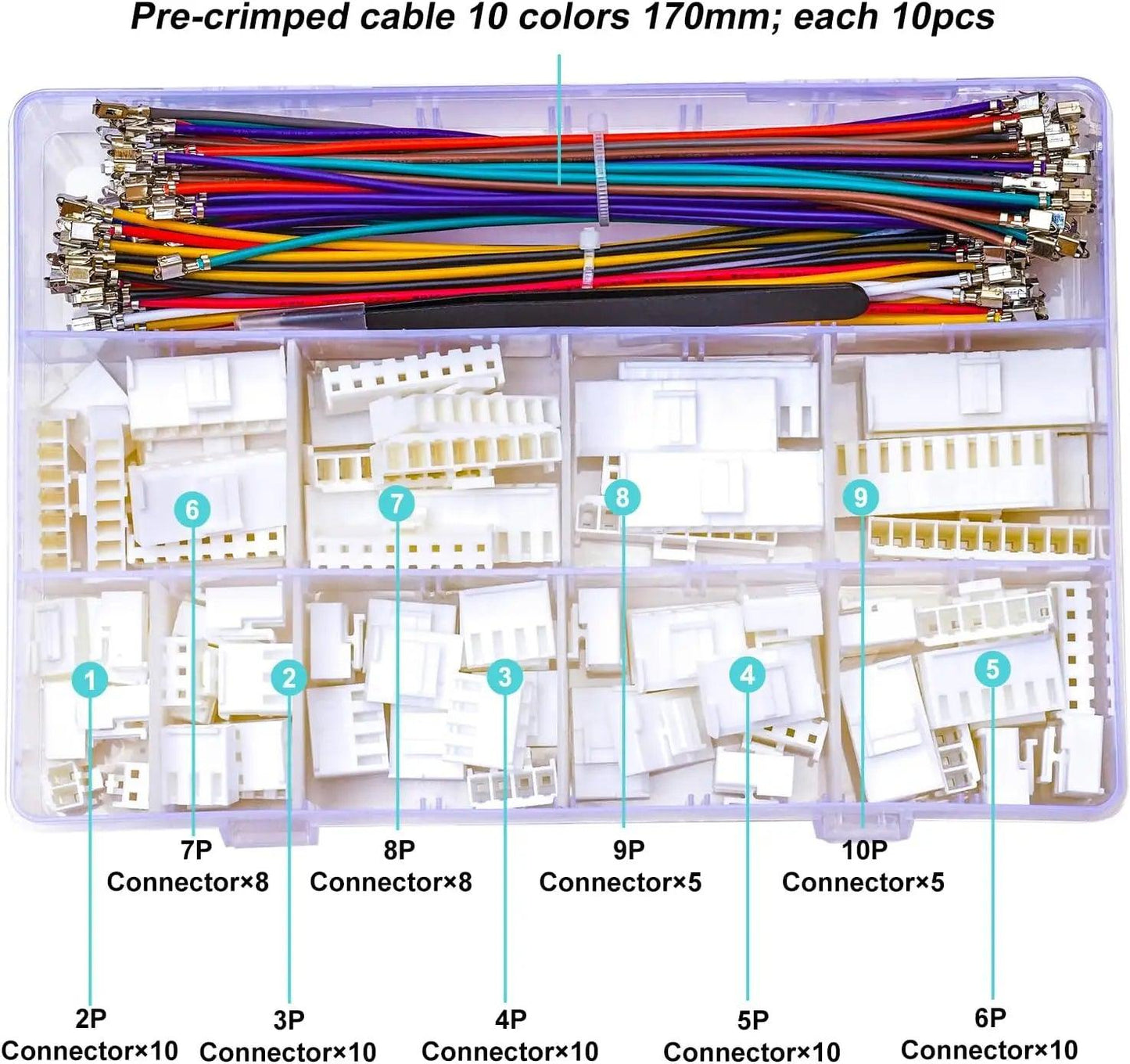Detailed view of male connector pins for JST 22AWG cable kit