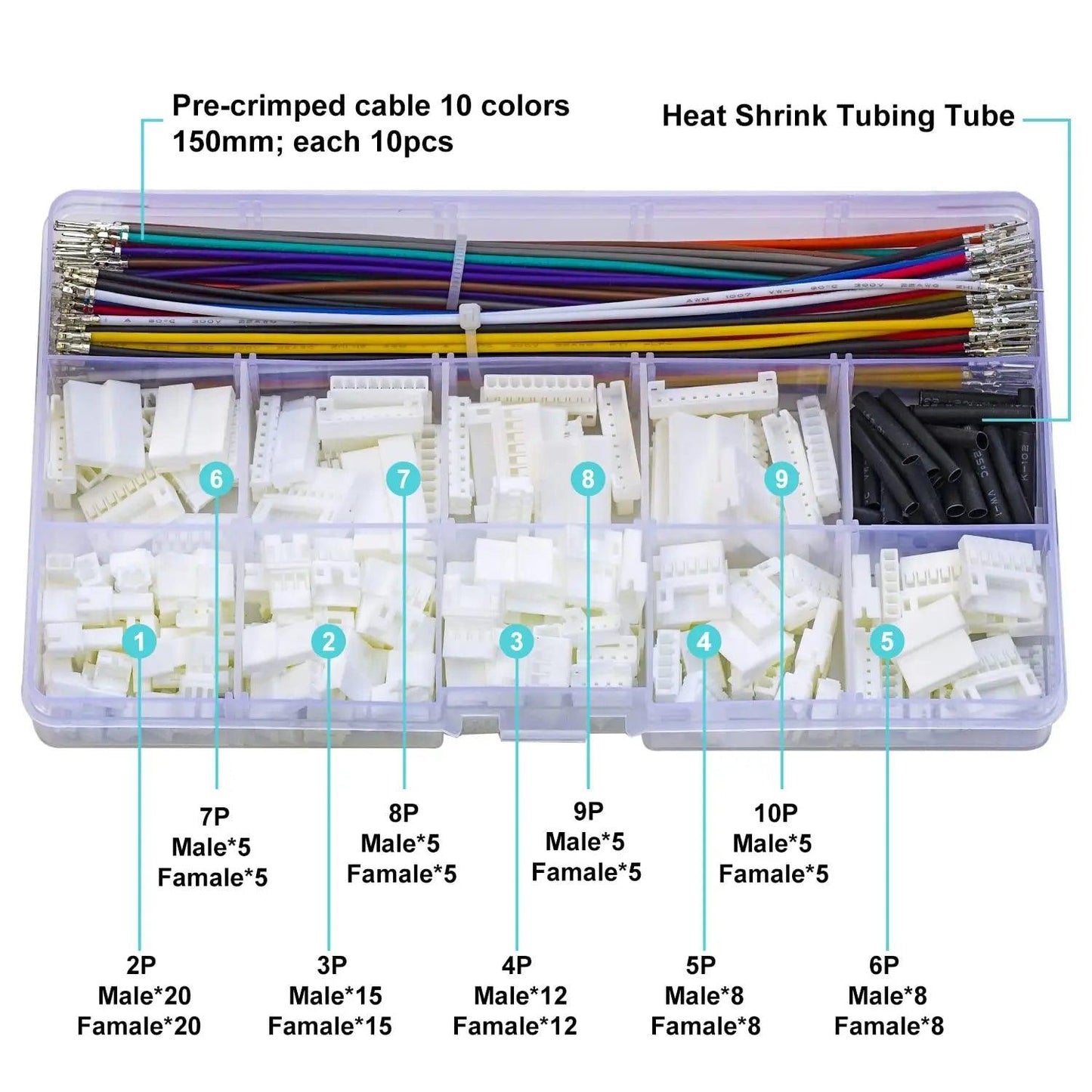 Close-up of JST male connector with 22AWG pre-crimped wire