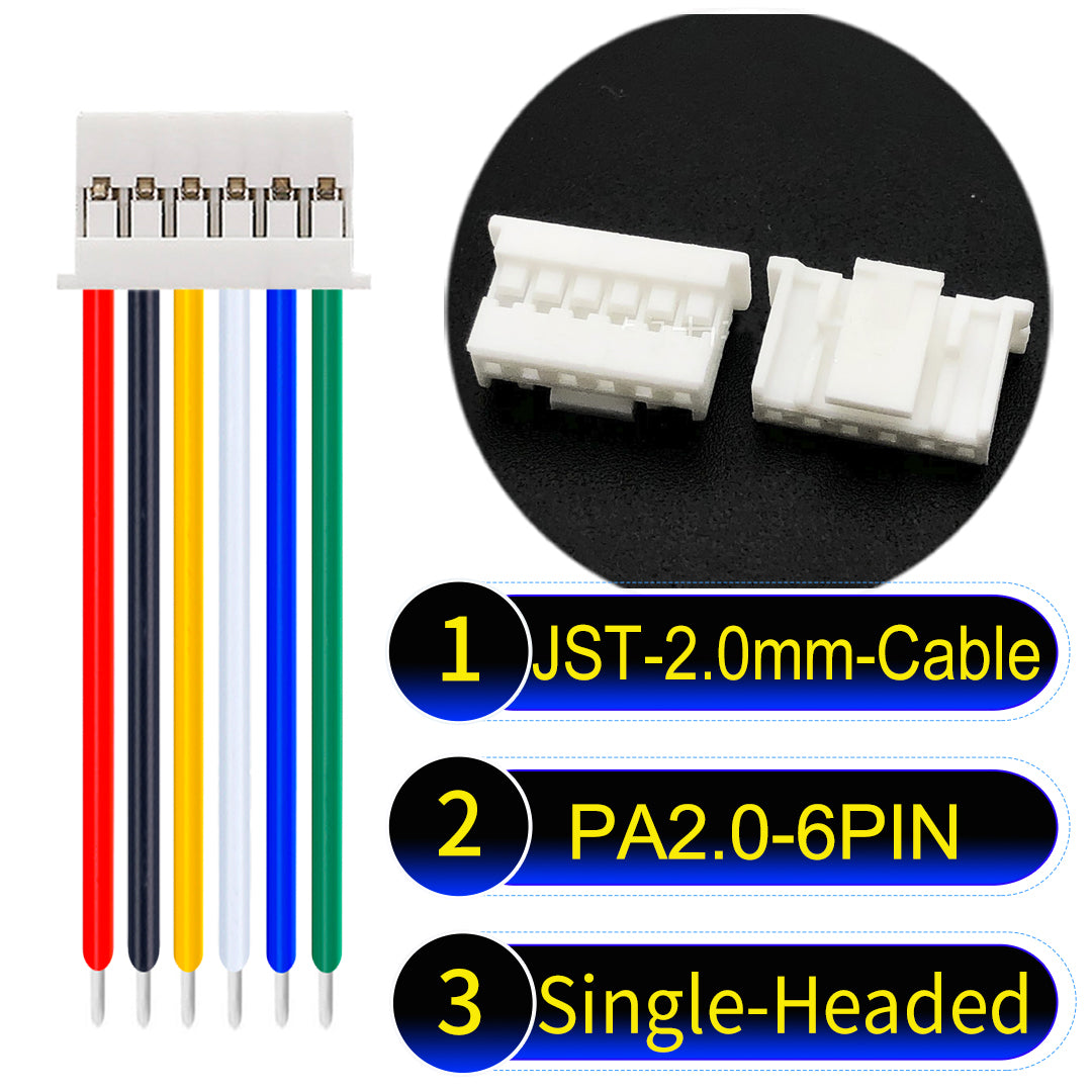 JST PA2.0 6Pin Single-Headed cable, 22AWG UL1007 PVC material, perfect for LED lighting, appliances, and industrial devices.