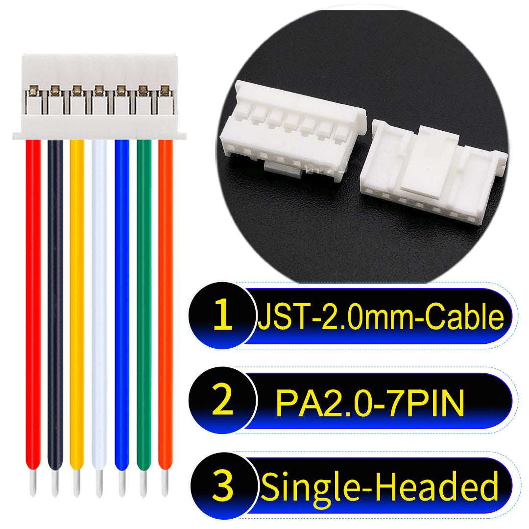 JST PA2.0 7Pin Single-Headed cable, 22AWG UL1007 PVC material, perfect for LED lighting, appliances, and industrial devices.