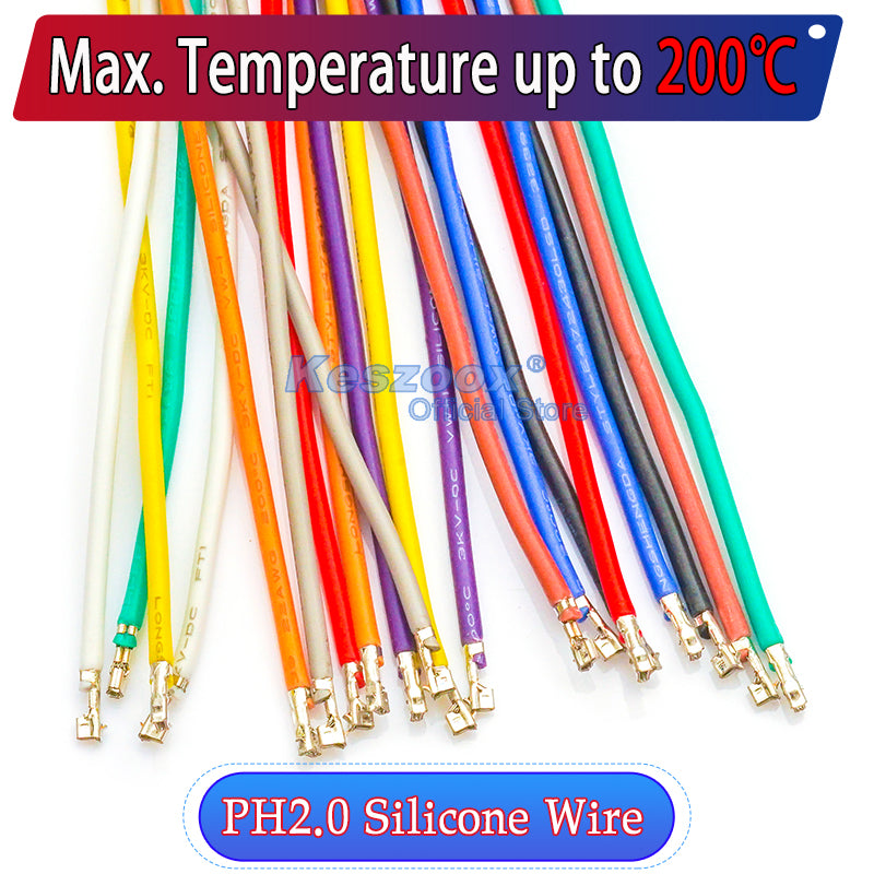 JST PH 2.0mm female pre-crimped terminal silicone cable