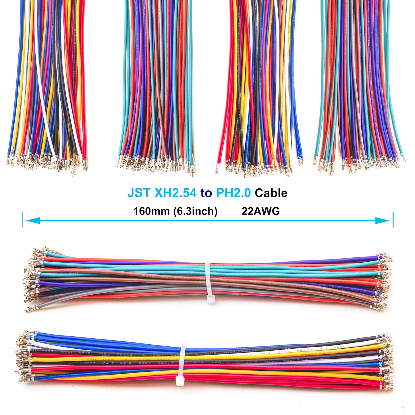 Detailed view of JST PH female connector attached to 22AWG pre-crimped wire for custom wiring