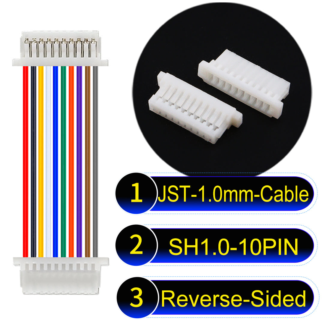 JST SH1.0 10Pin Reverse-Side-Head cable, UL1571-certified, 1.0mm pitch, perfect for precision instruments and portable devices.