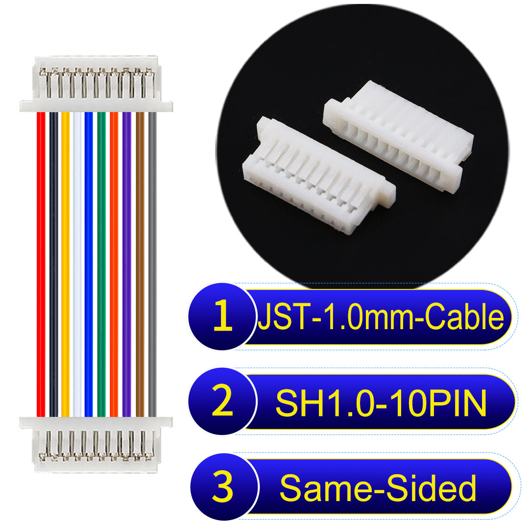 JST SH1.0 10Pin Same-Side-Head cable, UL1571-certified, 1.0mm pitch, perfect for precision instruments and portable devices.